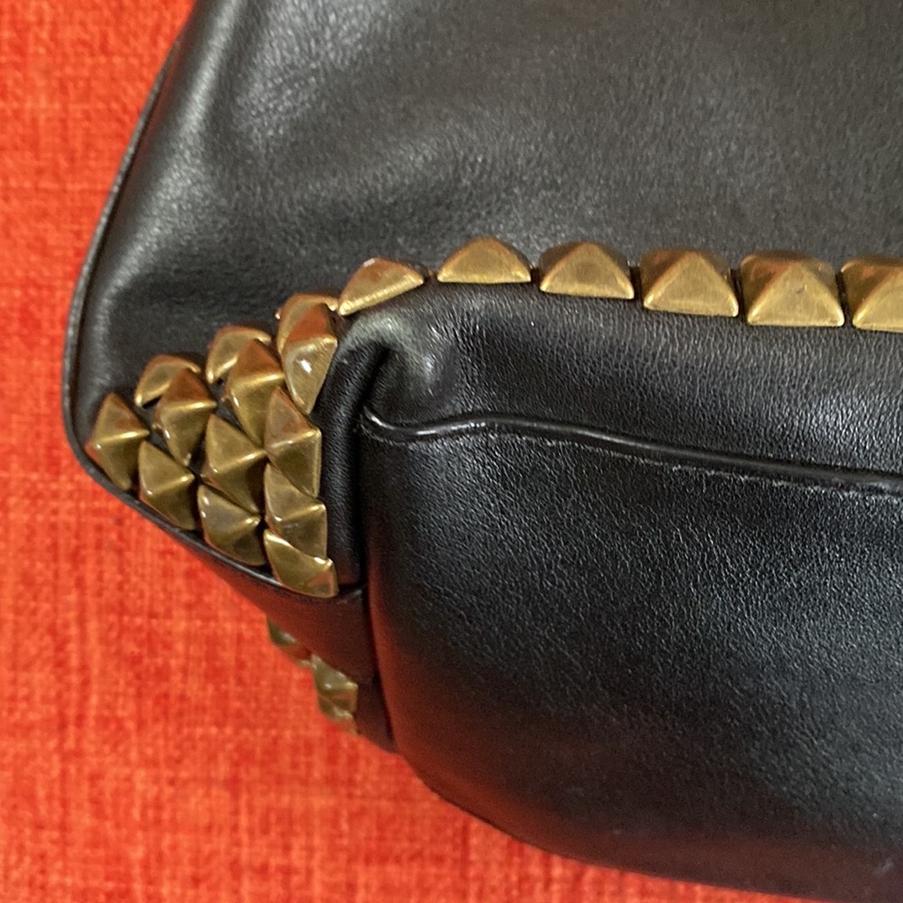 COACH Black Leather Legacy Studded Pyramid Stud Bucket Duffle Crossbody Bag - Picture 14 of 15